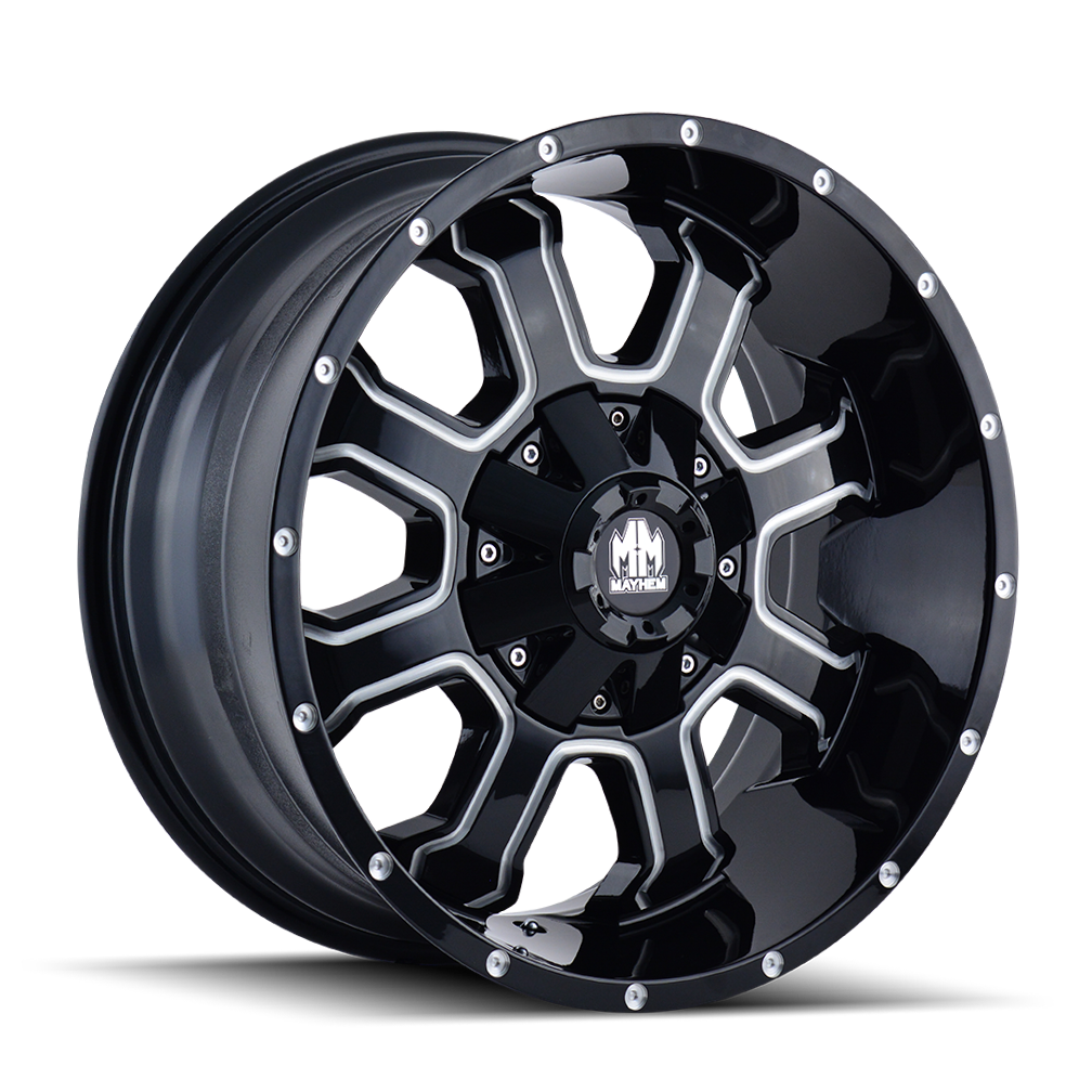 SET OF 4 MAYHEM FIERCE-8103 17X9 6X135/6X139.7 18ET 106CB BLACK W/MILLED  SPOKES