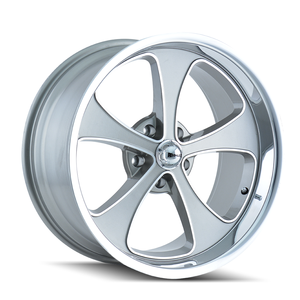 17x7 Ridler 645 Grey W/Machined Lip Wheel 5x5 (0mm)