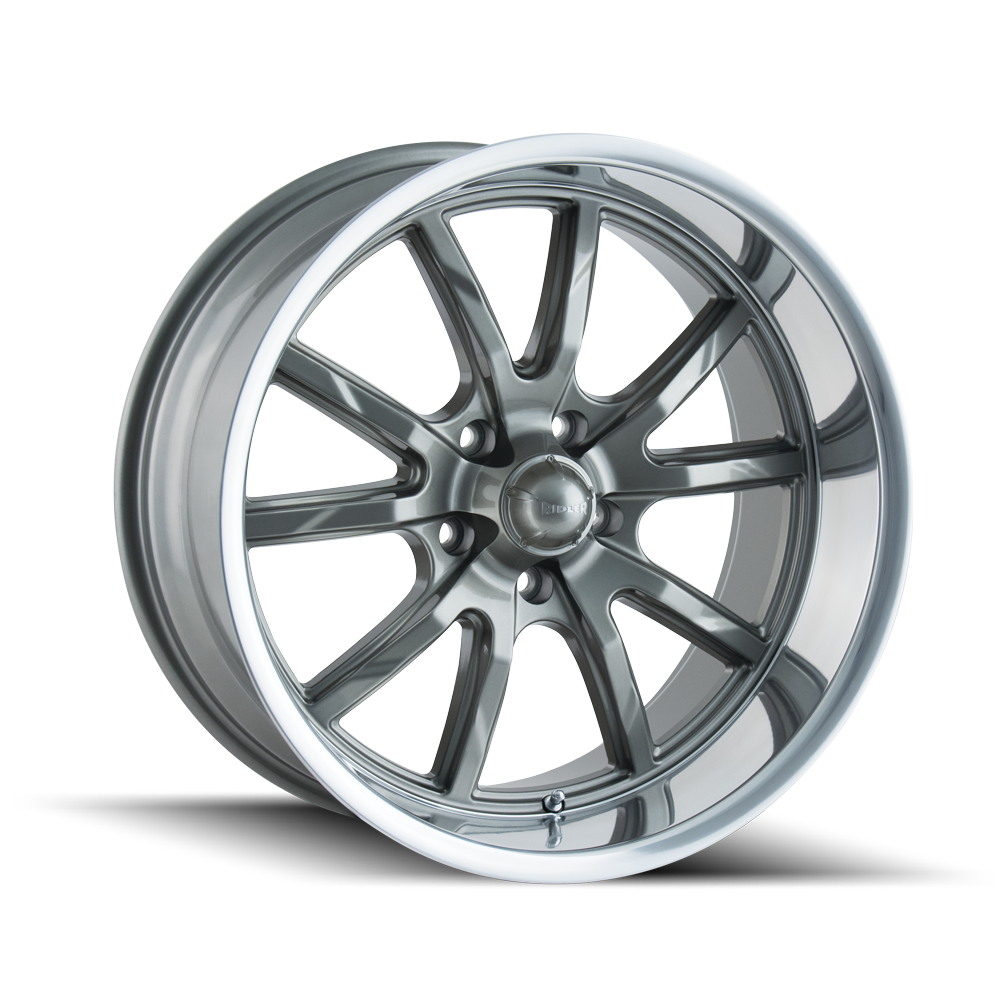 17x8 Ridler 650 Grey/Polished Lip Wheel 5x4.75 (0mm) PN7620