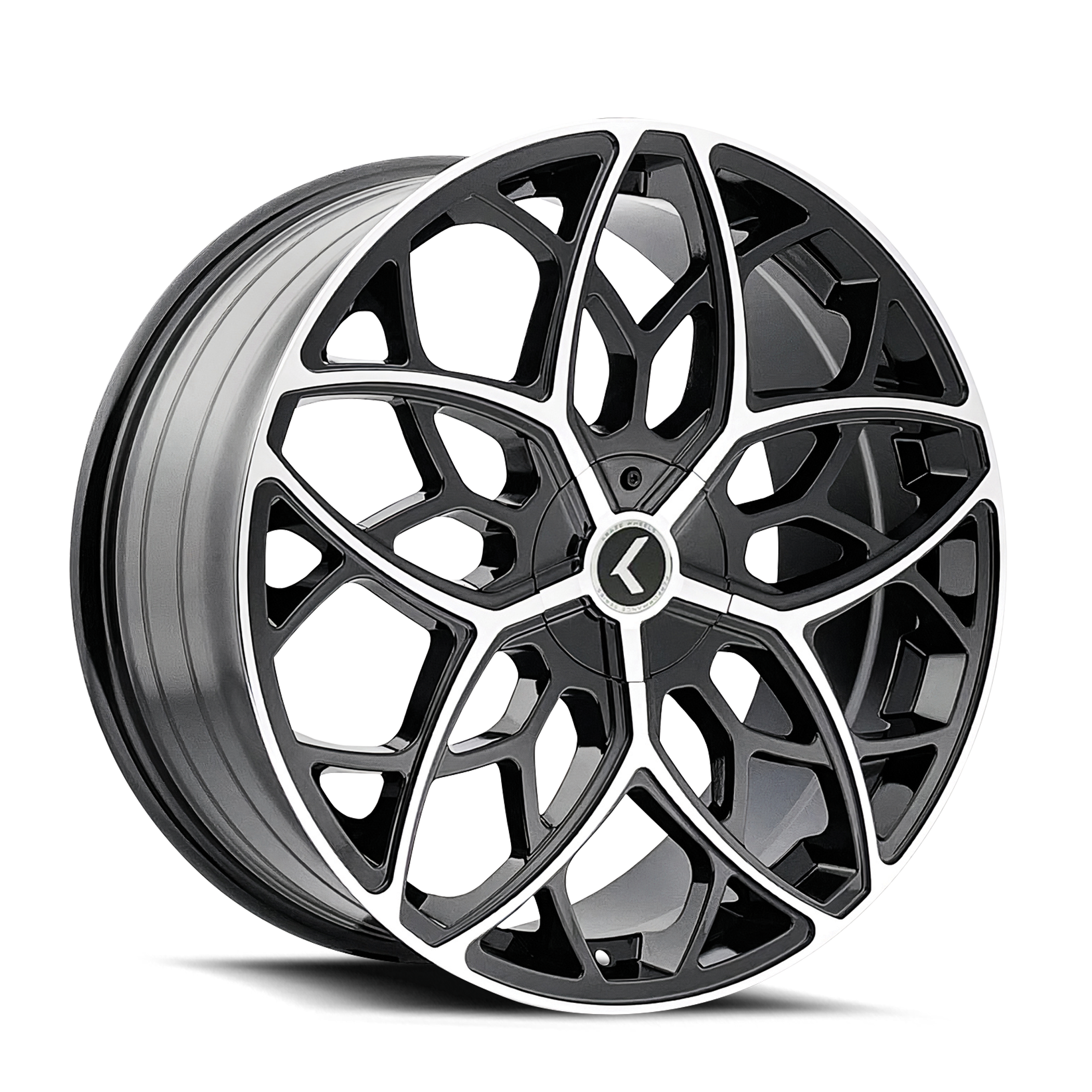 22 x 8.5 inches /5 x 5 mm, 38 mm Offset Kraze Wheels PHASE Black/Machined Face Wheel with Aluminum 